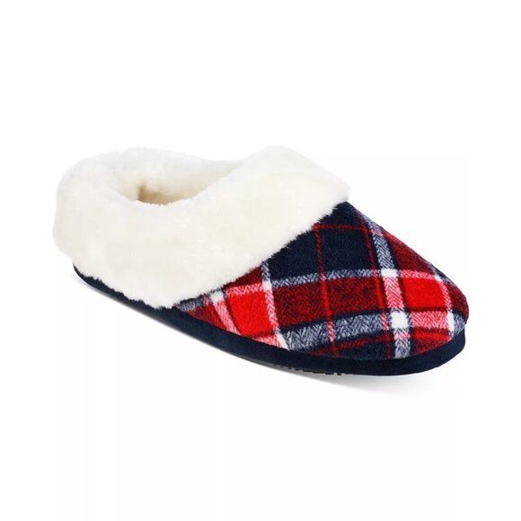 isotoner Shoes - Isotoner Womens Size 5/6 Plaid Paige Hoodback Boxed Clog Slippers Blue $40 142